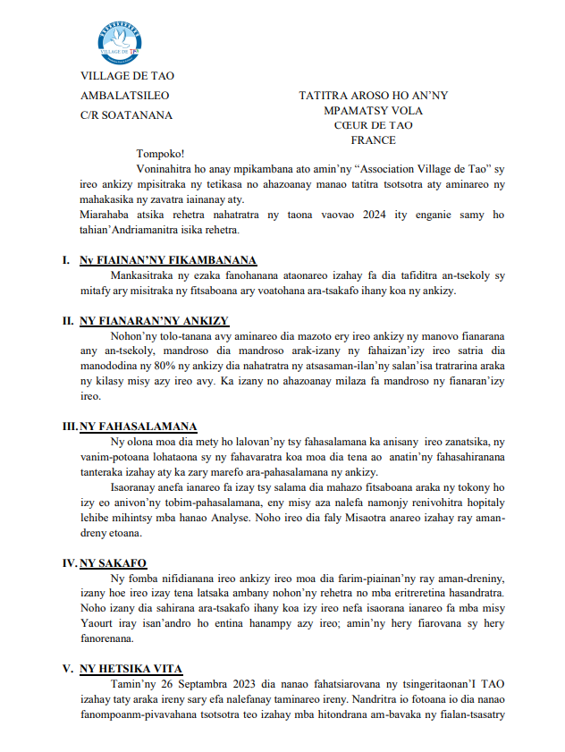 Rapport de Village de TAO